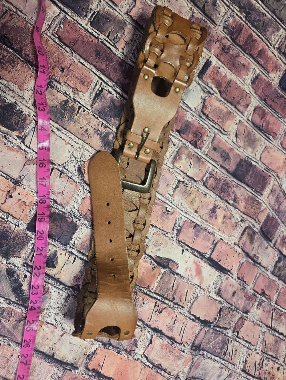 Woven Leather Waist Belt - Tan VINTAGE Thick Sturdy Y2k Boho Dress Jeans Ect ♡